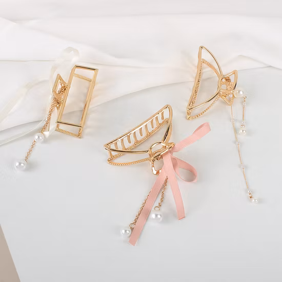 New Metal Grab Clip Pearl Tassel Hairpin
