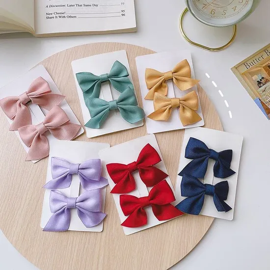Korean Girls Version of Kids Hairpin Fabric Satin Bow Little Girl Hair Accessories Hairpin Duckbill Clip